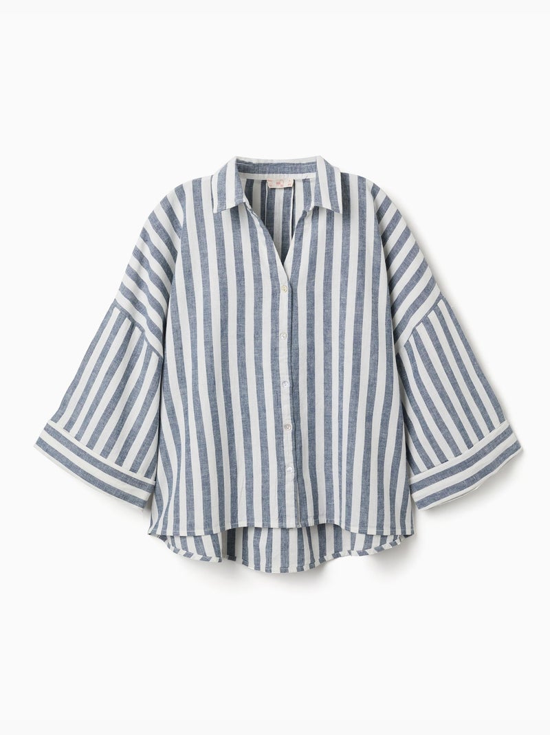 Chemise oversize en lin à rayures You&Me Beige clair - Kiabi