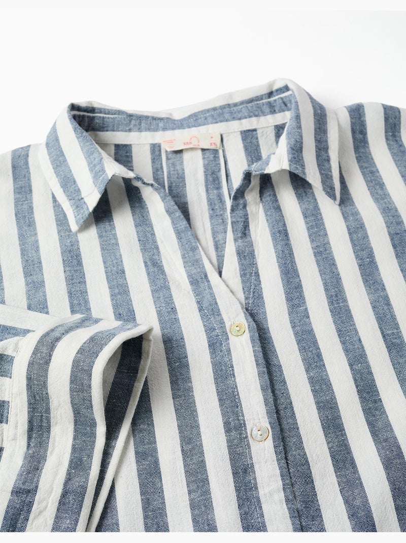 Chemise oversize en lin à rayures You&Me Beige clair - Kiabi