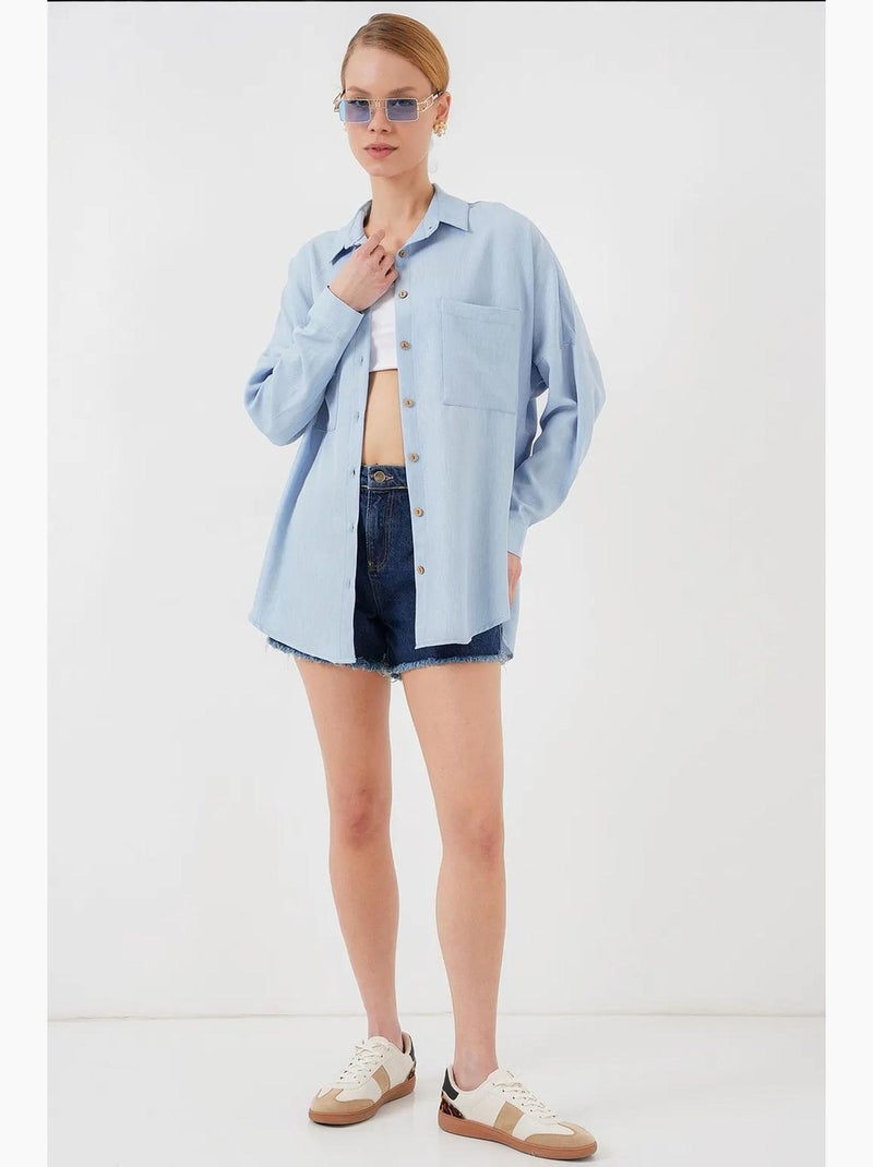Chemise oversize en lin bdart Bleu clair - Kiabi