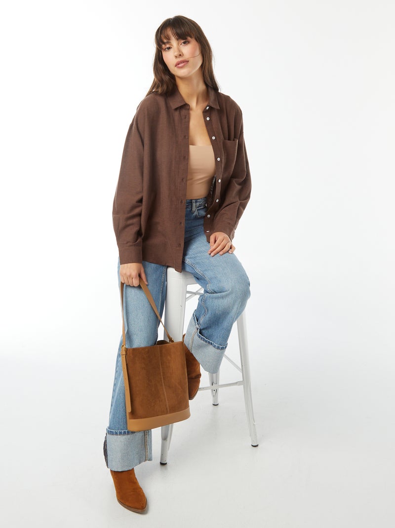 Chemise oversize en lin Marron - Kiabi