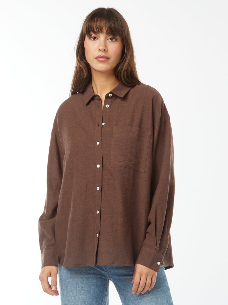 Chemise oversize en lin Marron - Kiabi