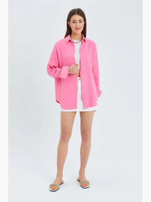 Chemise oversize en lin mélangé avec poche mixray - Kiabi Chemise oversize en lin mélangé avec poche mixray - Kiabi