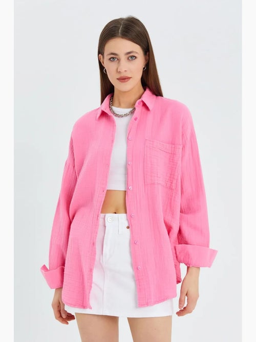 Chemise oversize en lin mélangé avec poche mixray - Kiabi Chemise oversize en lin mélangé avec poche mixray - Kiabi