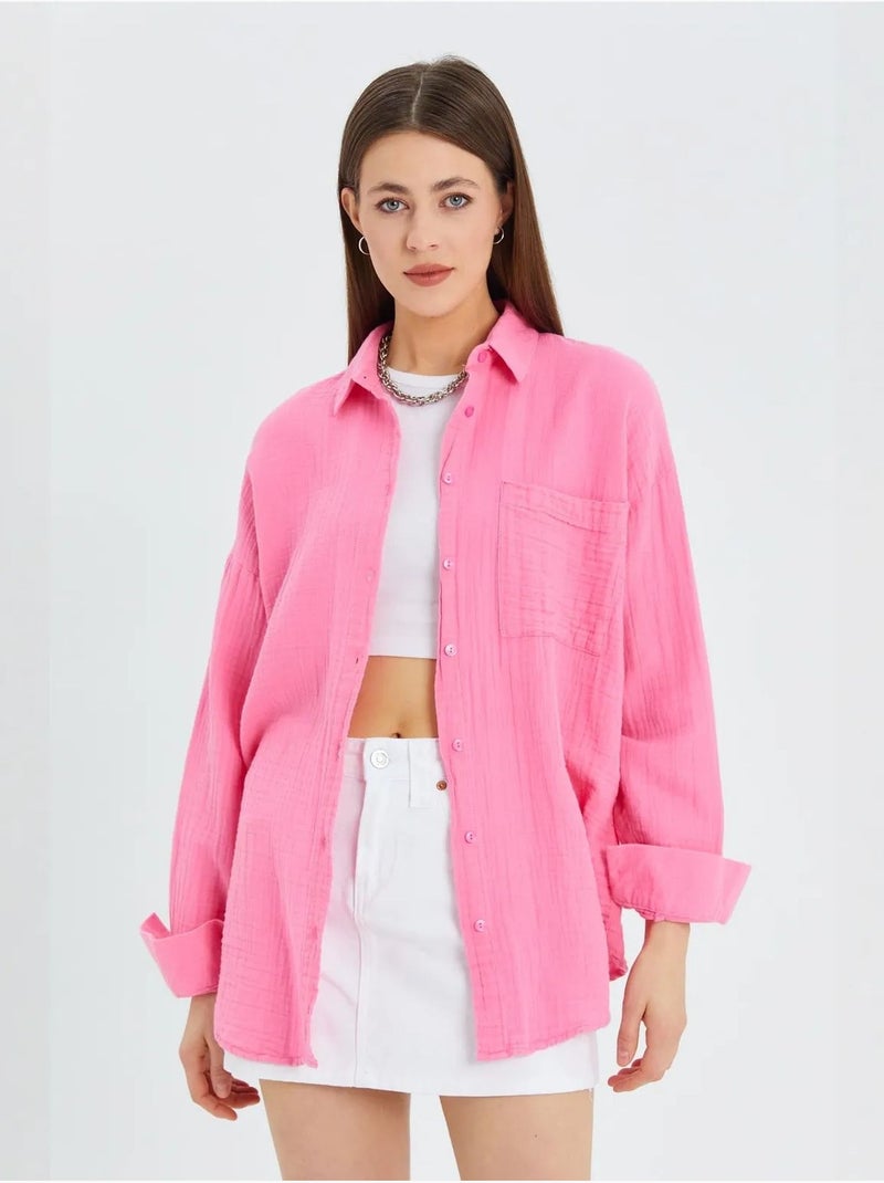 Chemise oversize en lin mélangé avec poche mixray Rose pâle - Kiabi