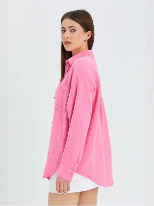 Chemise oversize en lin mélangé avec poche mixray - Kiabi Chemise oversize en lin mélangé avec poche mixray - Kiabi