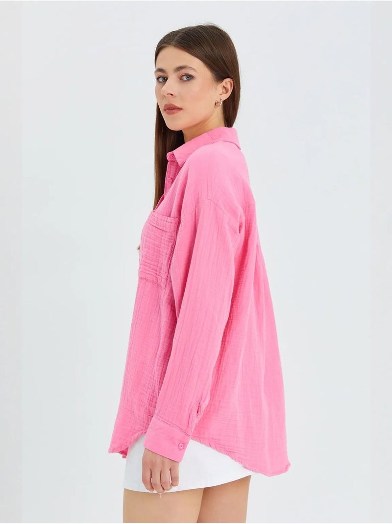 Chemise oversize en lin mélangé avec poche mixray Rose pâle - Kiabi