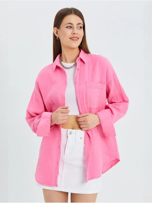 Chemise oversize en lin mélangé avec poche mixray - Kiabi Chemise oversize en lin mélangé avec poche mixray - Kiabi