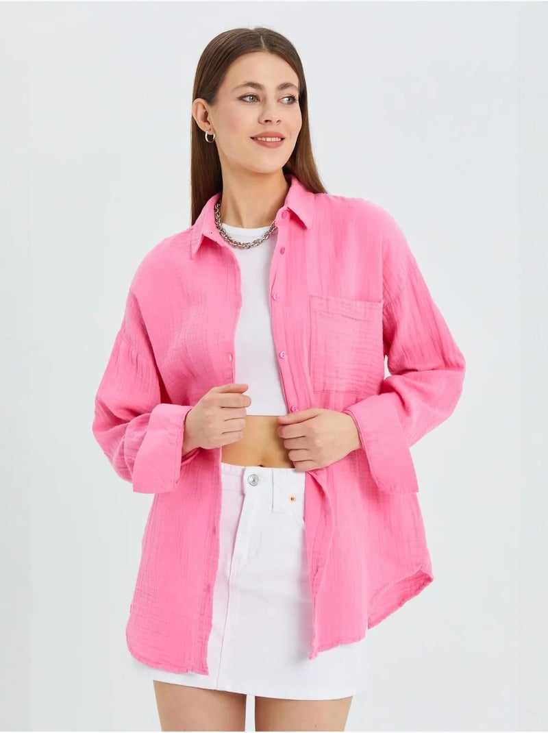 Chemise oversize en lin mélangé avec poche mixray Rose pâle - Kiabi
