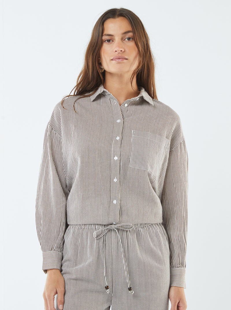 Chemise oversize en lin rayé Beige - Kiabi