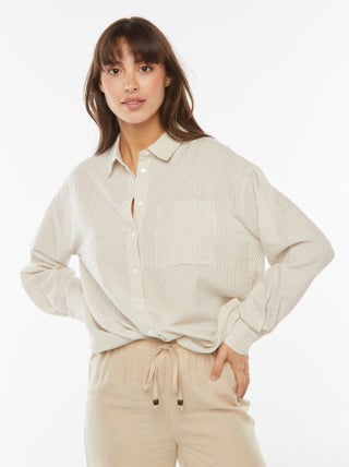 Chemise oversize en lin rayé