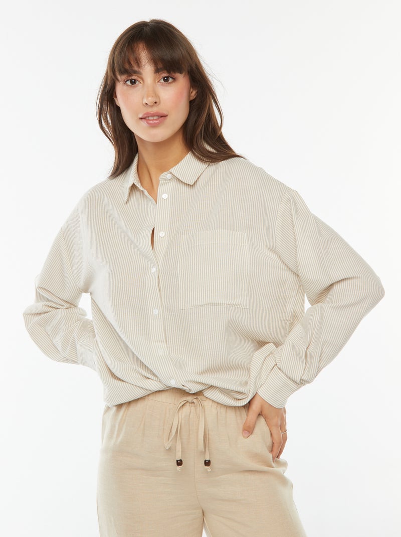 Chemise oversize en lin rayé Beige - Kiabi