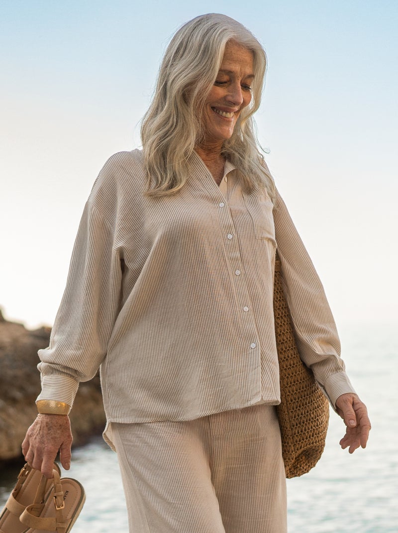 Chemise oversize en lin rayé Beige - Kiabi