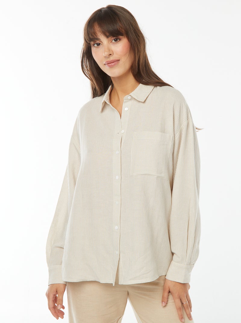 Chemise oversize en lin rayé Beige - Kiabi