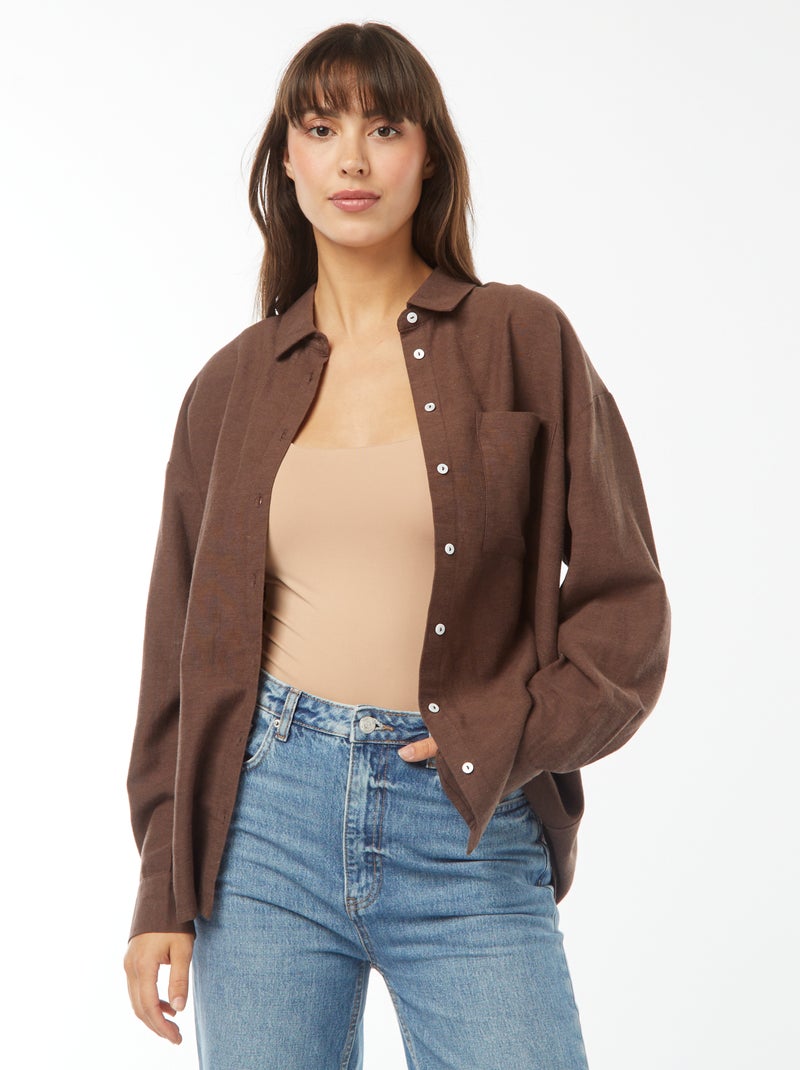 Chemise oversize en lin rayé marron - Kiabi