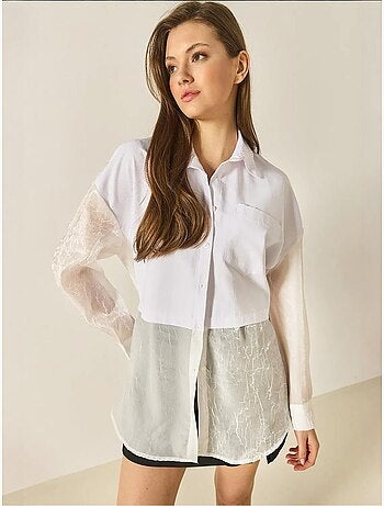 Chemise oversize en organza et tulle bianco lucci