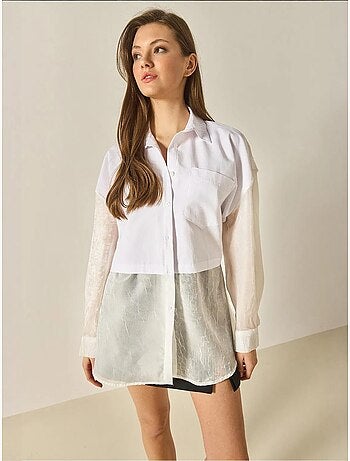Chemise oversize en organza et tulle bianco lucci