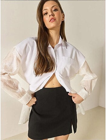 Chemise oversize en organza et tulle bianco lucci