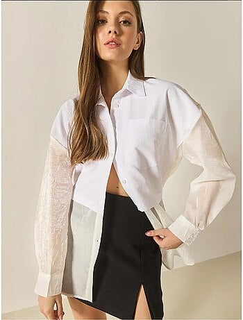 Chemise oversize en organza et tulle bianco lucci
