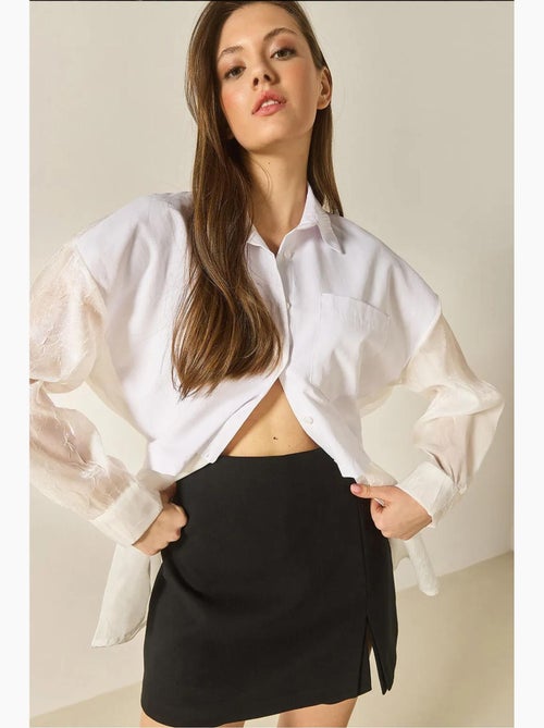 Chemise oversize en organza et tulle bianco lucci - Kiabi Chemise oversize en organza et tulle bianco lucci - Kiabi