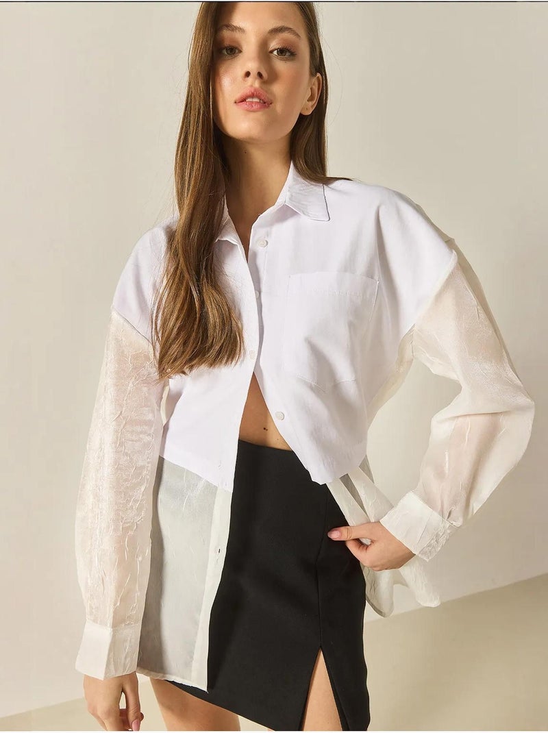 Chemise oversize en organza et tulle bianco lucci Blanc - Kiabi