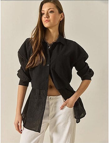 Chemise oversize en organza et tulle bianco lucci