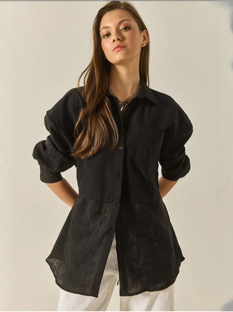 Chemise oversize en organza et tulle bianco lucci Noir - Kiabi