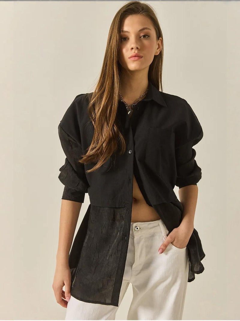 Chemise oversize en organza et tulle bianco lucci Noir - Kiabi