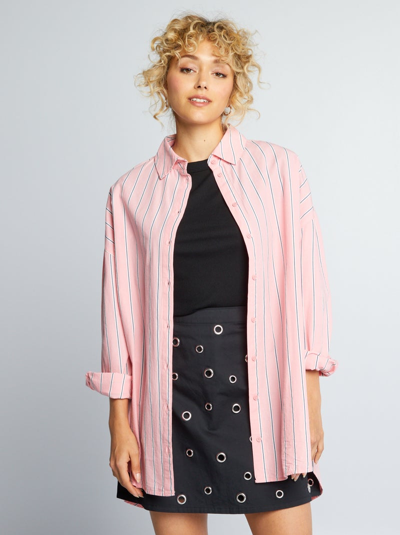 Chemise Femme Rose Rayures Blanches Coton Taille 56 Cm Aisselles
