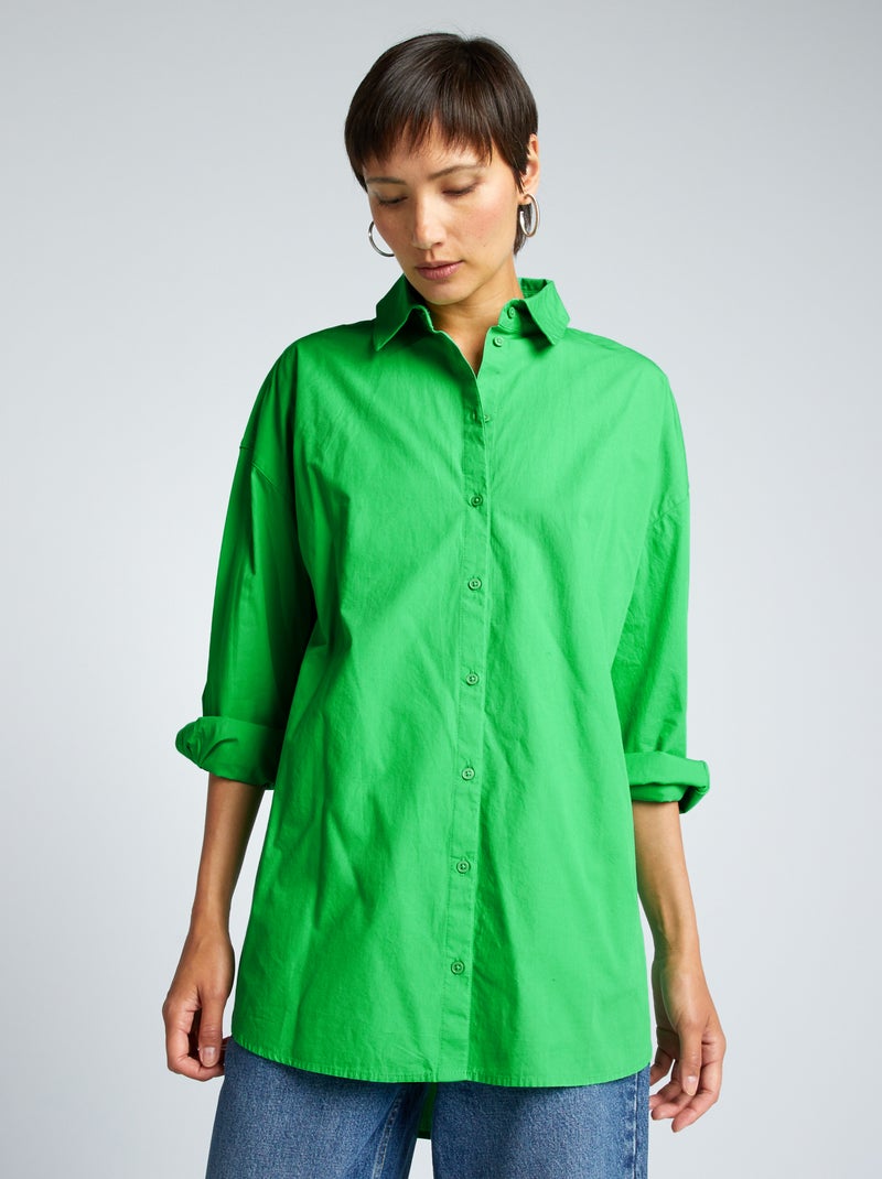 Chemise oversize en popeline vert - Kiabi