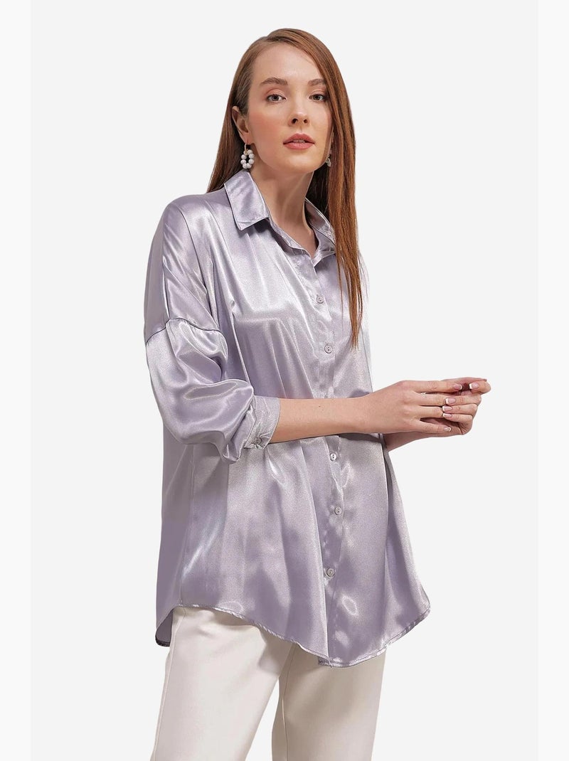 Chemise oversize en satin boutonnée sur le devant bdart Argent - Kiabi
