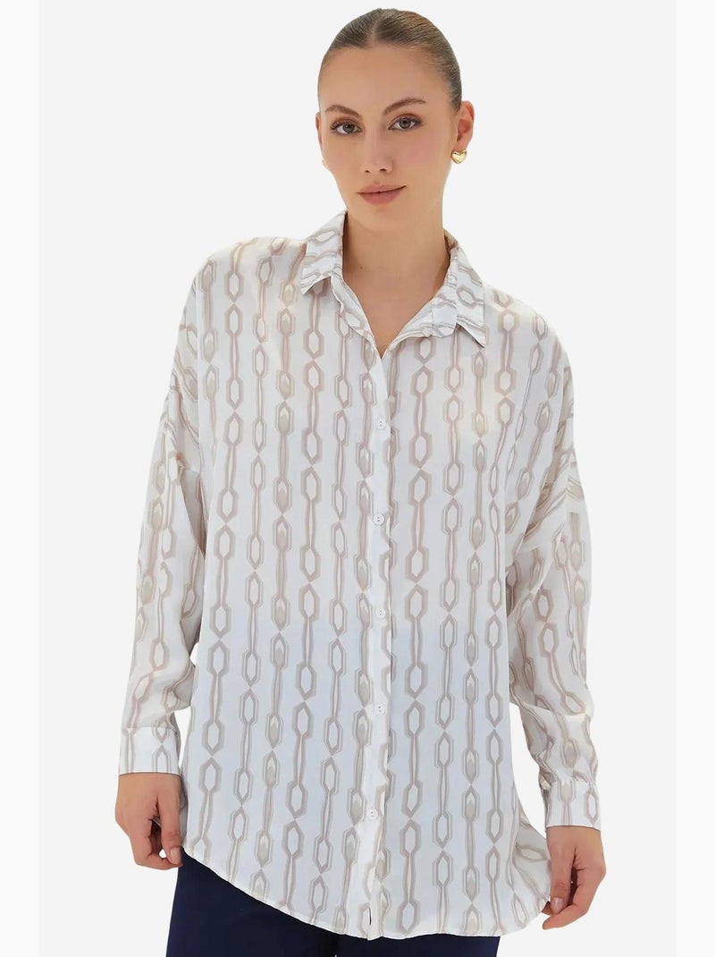 Chemise oversize en satin boutonnée sur le devant bdart Beige/Blanc - Kiabi