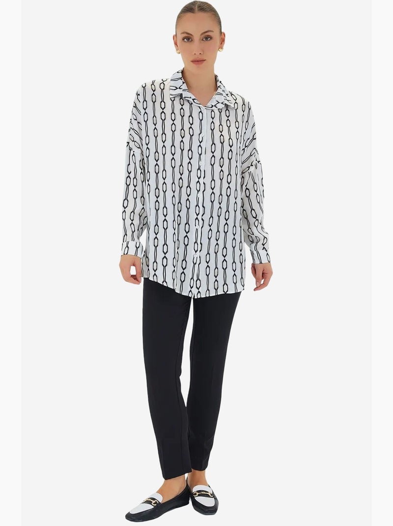 Chemise oversize en satin boutonnée sur le devant bdart Blanc Noir - Kiabi