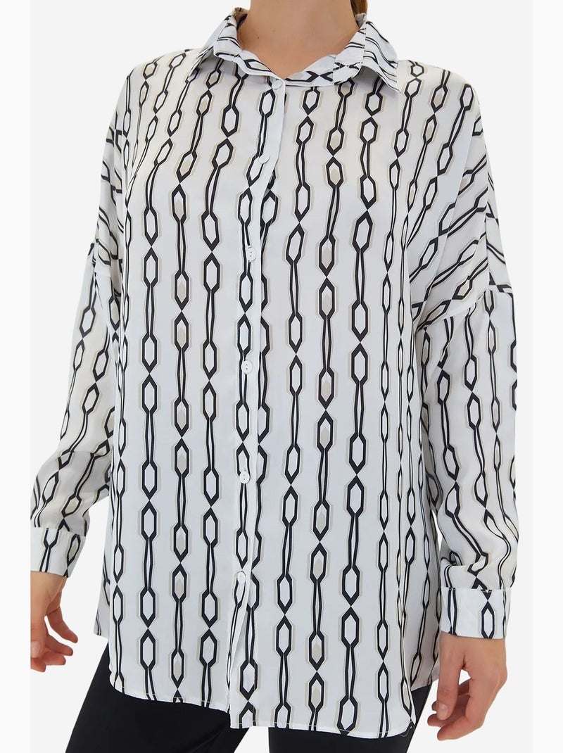 Chemise oversize en satin boutonnée sur le devant bdart Blanc Noir - Kiabi
