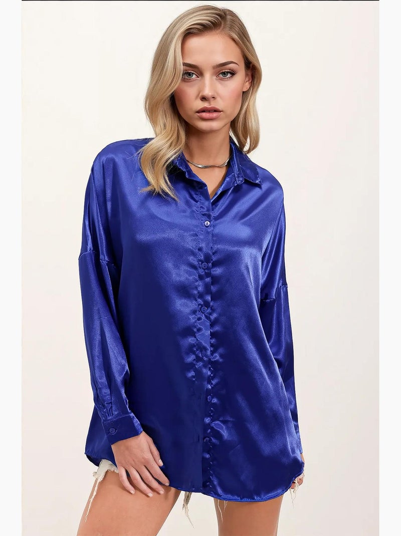 Chemise oversize en satin boutonnée sur le devant bdart Bleu cobalt - Kiabi