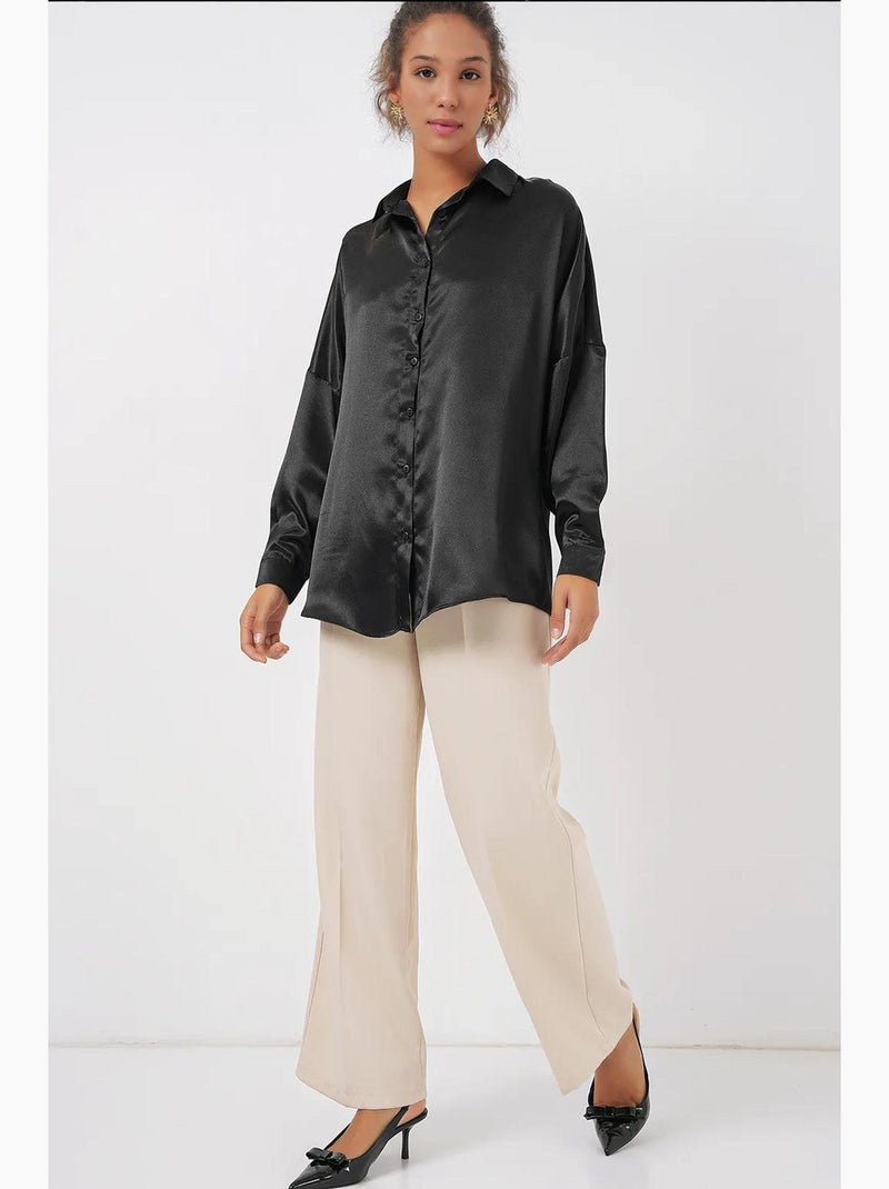 Chemise oversize en satin boutonnée sur le devant bdart Noir - Kiabi
