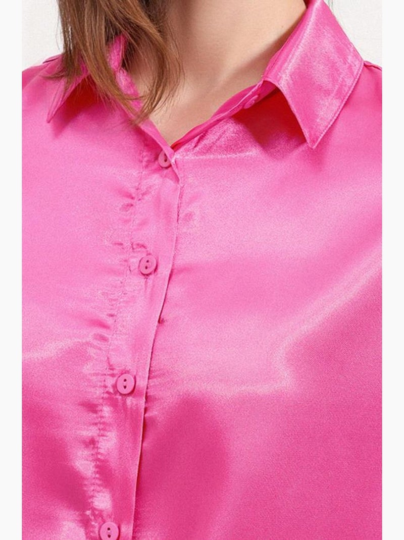Chemise oversize en satin boutonnée sur le devant bdart Rose fluo/Solinotes - Kiabi