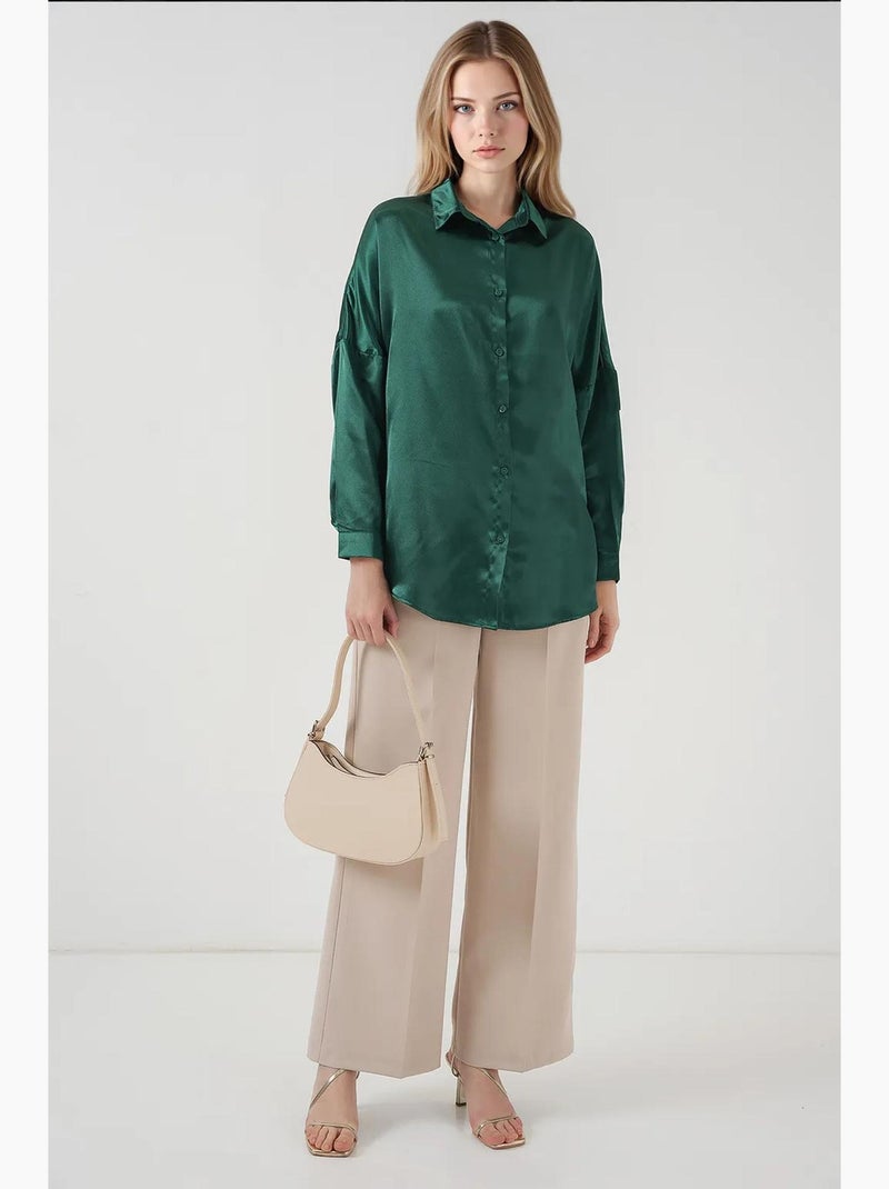 Chemise oversize en satin boutonnée sur le devant bdart Vert émeraude - Kiabi