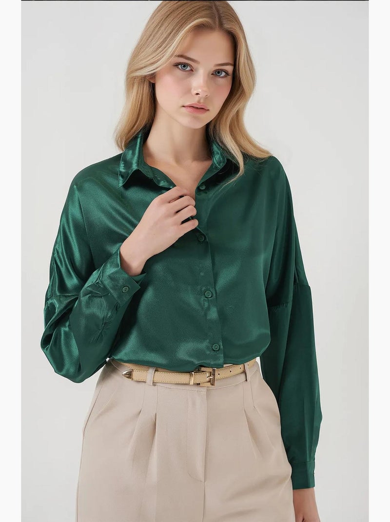 Chemise oversize en satin boutonnée sur le devant bdart Vert émeraude - Kiabi