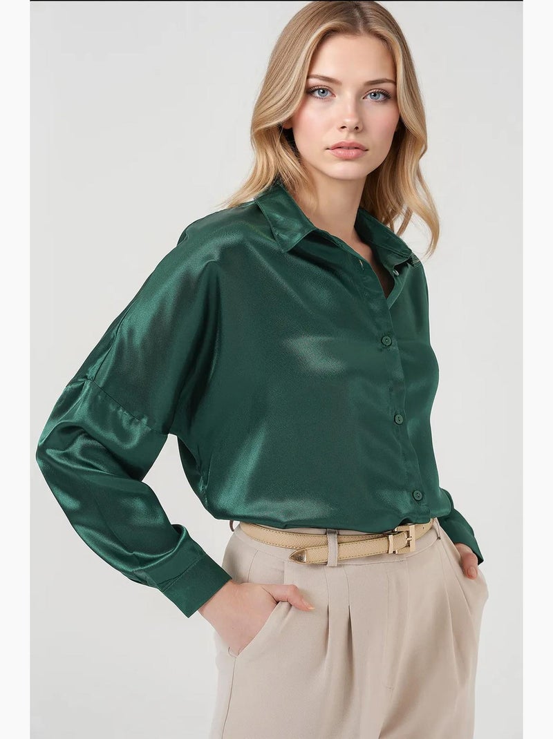 Chemise oversize en satin boutonnée sur le devant bdart Vert émeraude - Kiabi
