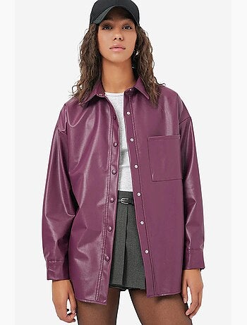 Chemise oversize en similicuir à manches longues et boutons avec poche bdart