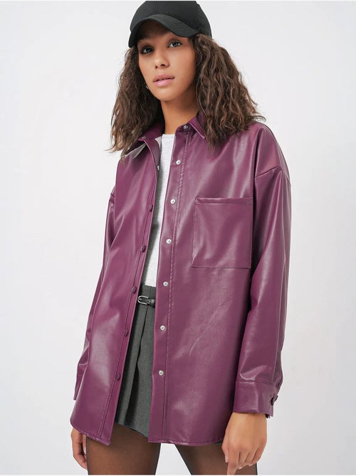 Chemise oversize en similicuir à manches longues et boutons avec poche bdart - Kiabi