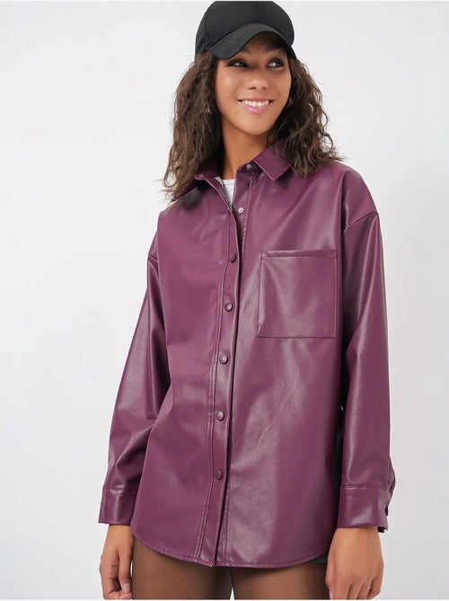 Chemise oversize en similicuir à manches longues et boutons avec poche bdart - Kiabi