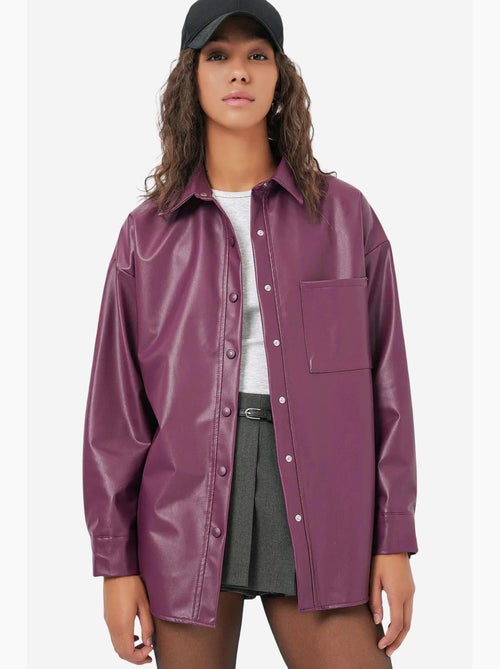 Chemise oversize en similicuir à manches longues et boutons avec poche bdart - Kiabi