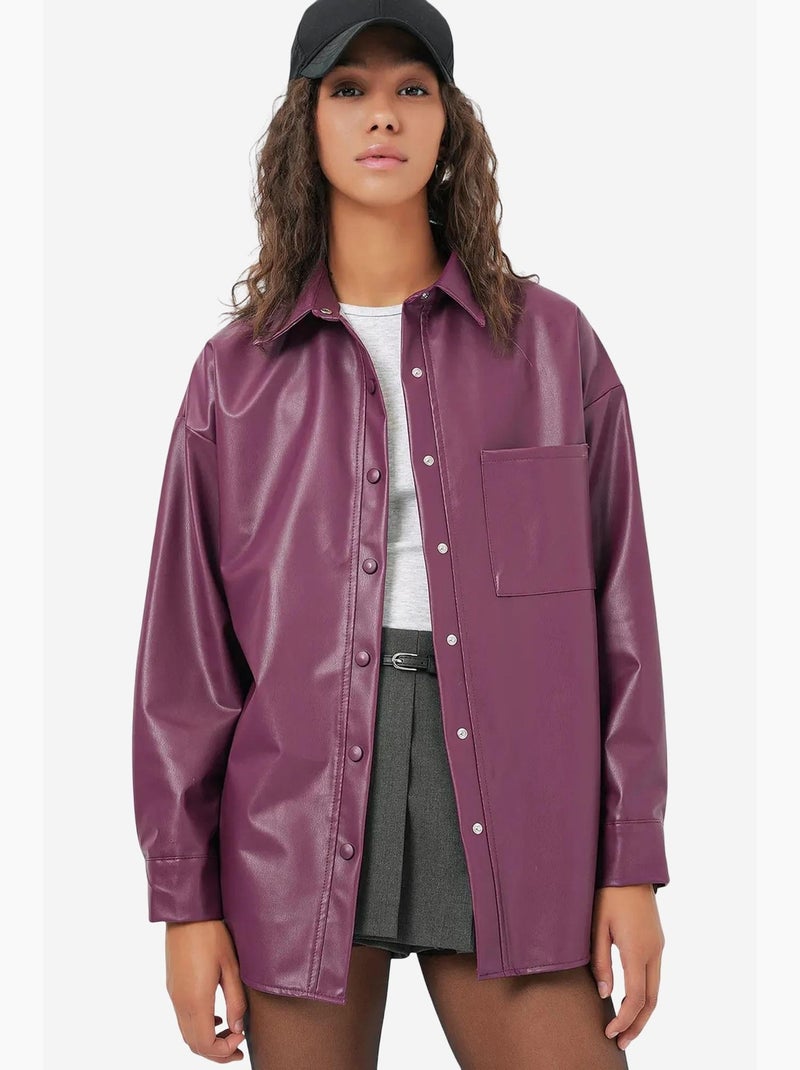Chemise oversize en similicuir à manches longues et boutons avec poche bdart Mauve - Kiabi