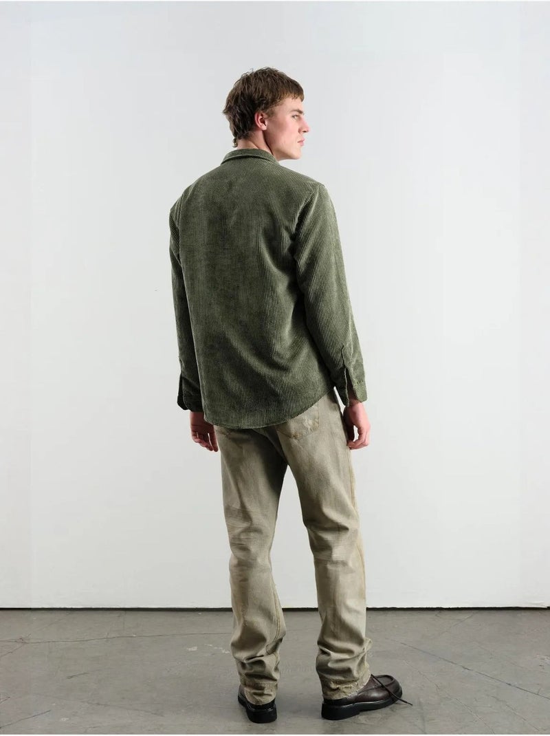Chemise oversize en velours côtelé à manches longues et boutons Kaki - Kiabi