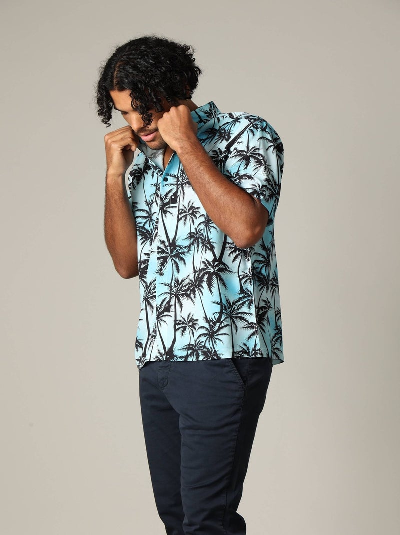 Chemise oversize en viscose avec imprimé tropical coloré 'Deeluxe' Bleu turquoise - Kiabi