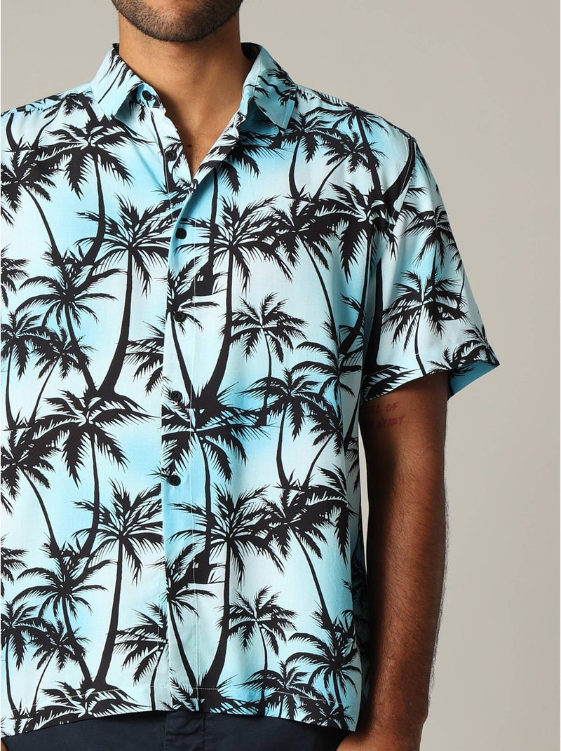 Chemise oversize en viscose avec imprimé tropical coloré 'Deeluxe' Bleu turquoise - Kiabi