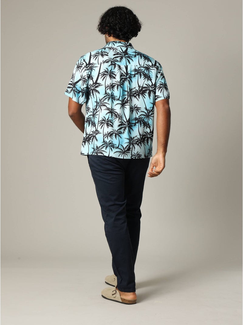 Chemise oversize en viscose avec imprimé tropical coloré 'Deeluxe' Bleu turquoise - Kiabi