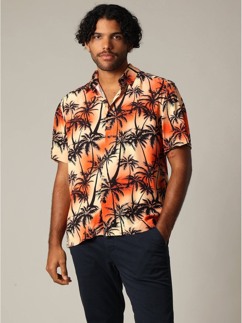 Chemise oversize en viscose avec imprimé tropical coloré 'Deeluxe' Orange - Kiabi