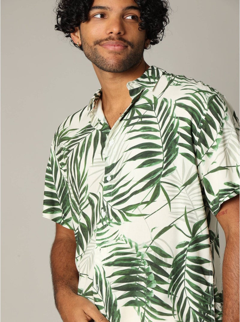 Chemise oversize en viscose avec imprimé tropical 'Deeluxe' Ecru - Kiabi